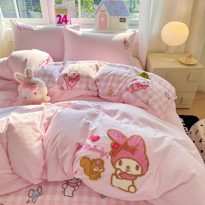 艾特你 2025新款三丽鸥水洗云朵棉毛巾绣四件套-三丽鸥 松鼠美乐-粉