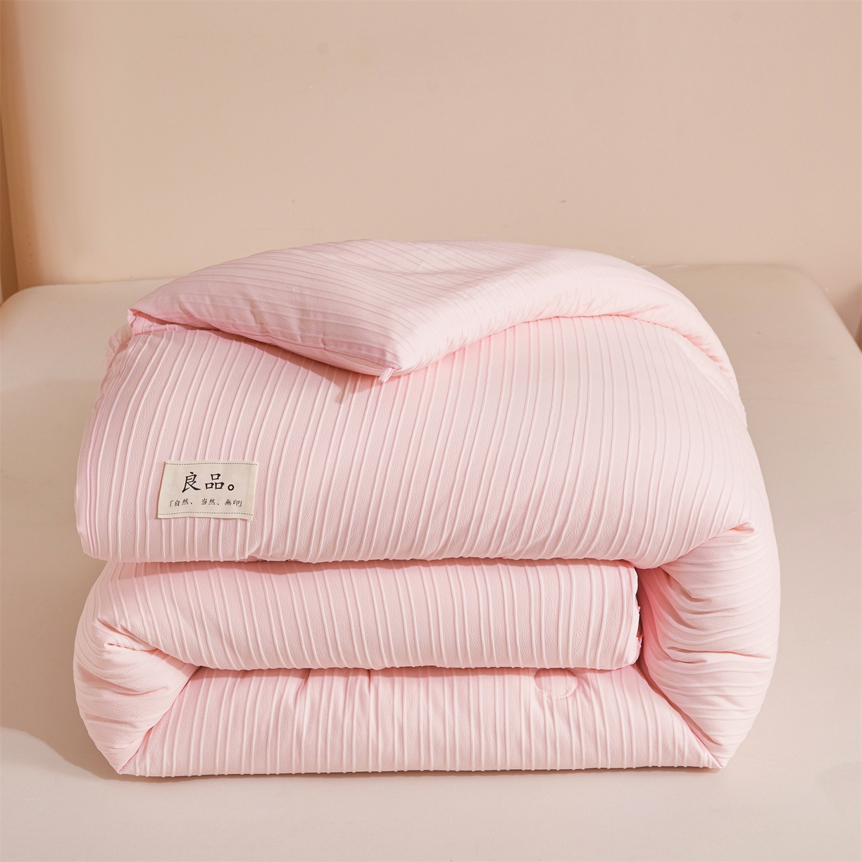 易博家纺 2025新款无印风良品类提花竖条泡泡纱被冬被被芯春秋被空调被 玫粉