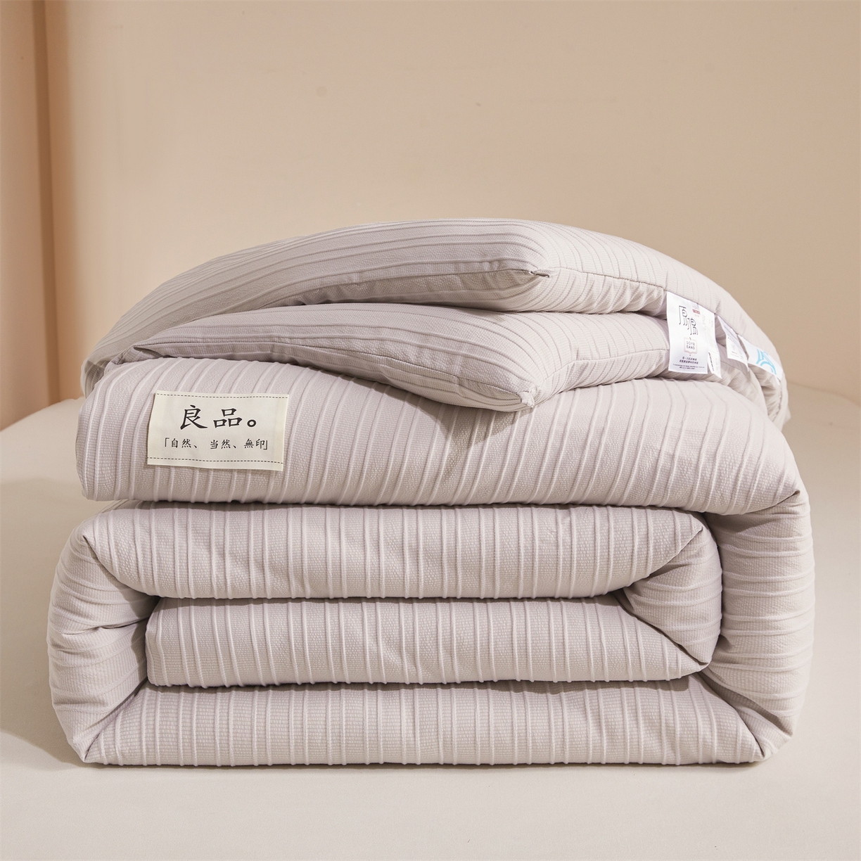 易博家纺 2025新款无印风良品A类提花竖条泡泡纱被冬被被芯春秋被空调被 浅灰