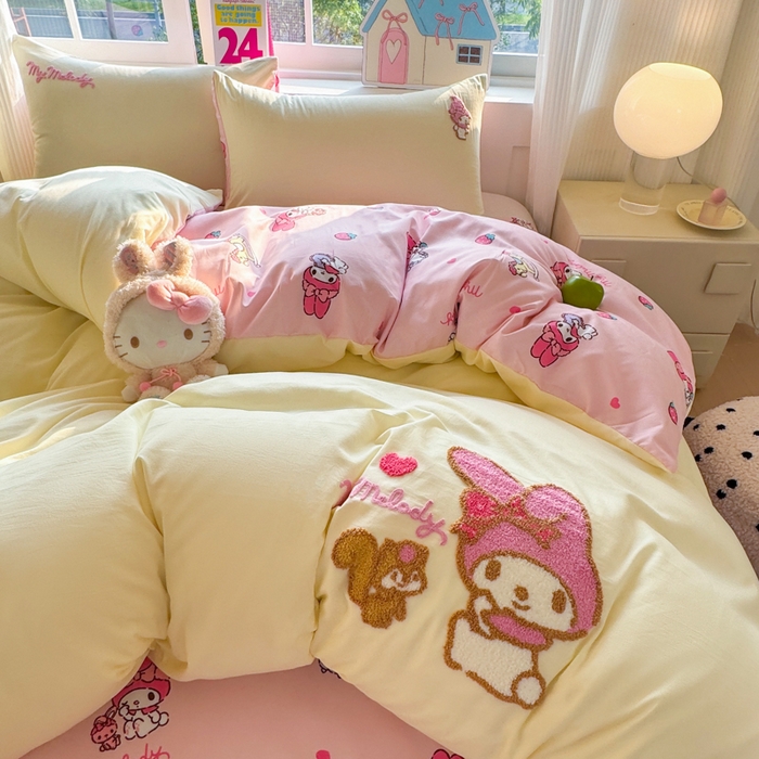 艾特你 2025新款三丽鸥水洗云朵棉毛巾绣四件套-三丽鸥 松鼠美乐-黄