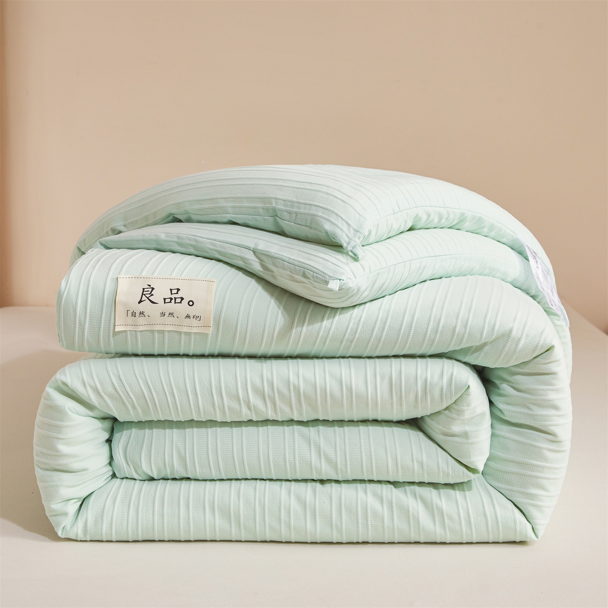 易博家纺 2025新款无印风良品类提花竖条泡泡纱被冬被被芯春秋被空调被 果绿