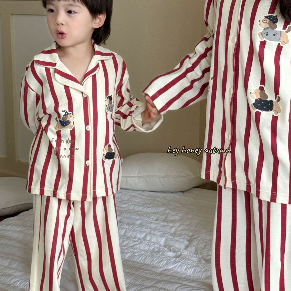 91家纺网 家纺一手货源 找家纺 2025新款母子大小卷 Hey honey儿童亲子款舒适棉毛针织家居服套装秋冬睡衣一件代发 ls805