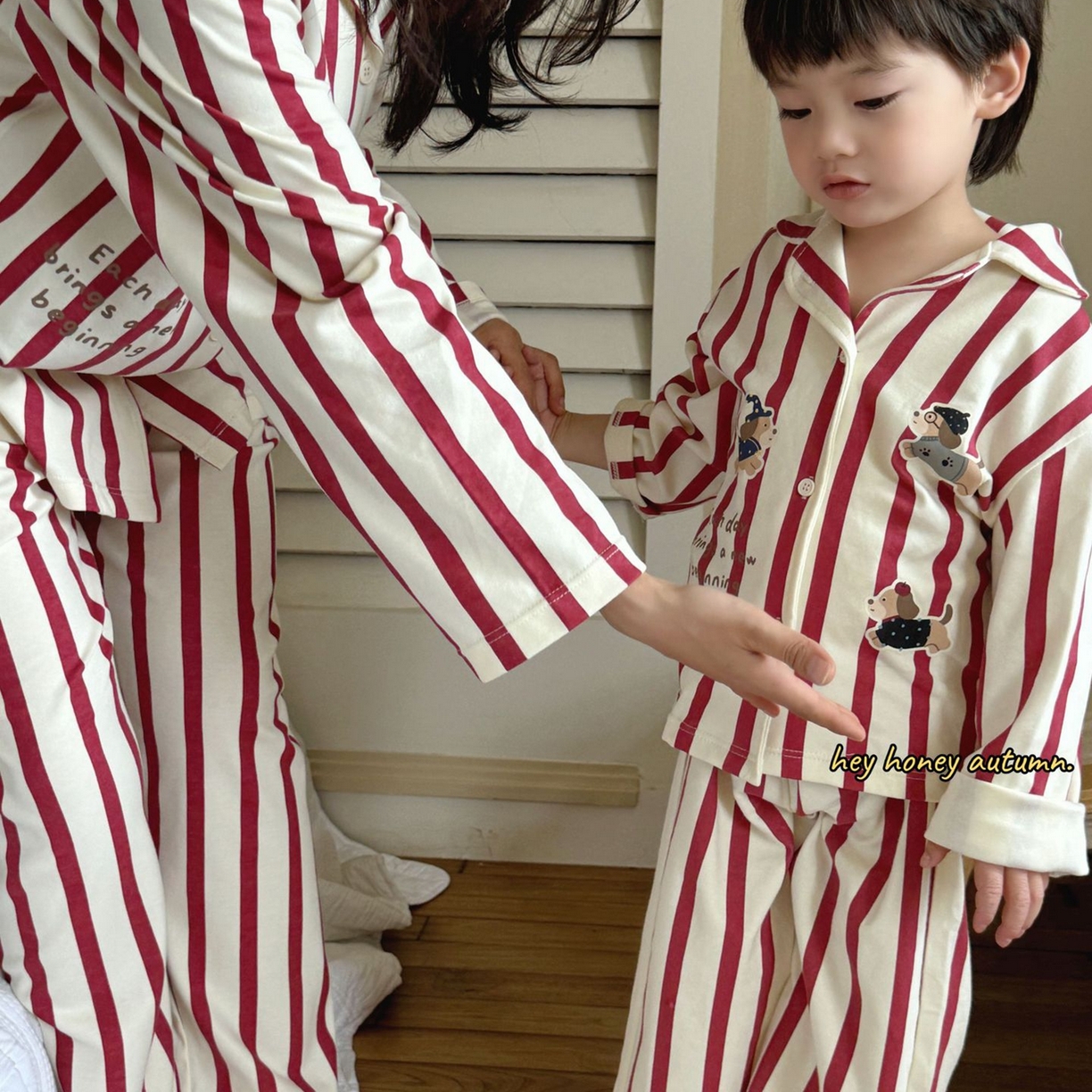 91家纺网 家纺一手货源 找家纺 2025新款母子大小卷 Hey honey儿童亲子款舒适棉毛针织家居服套装秋冬睡衣一件代发 ls805