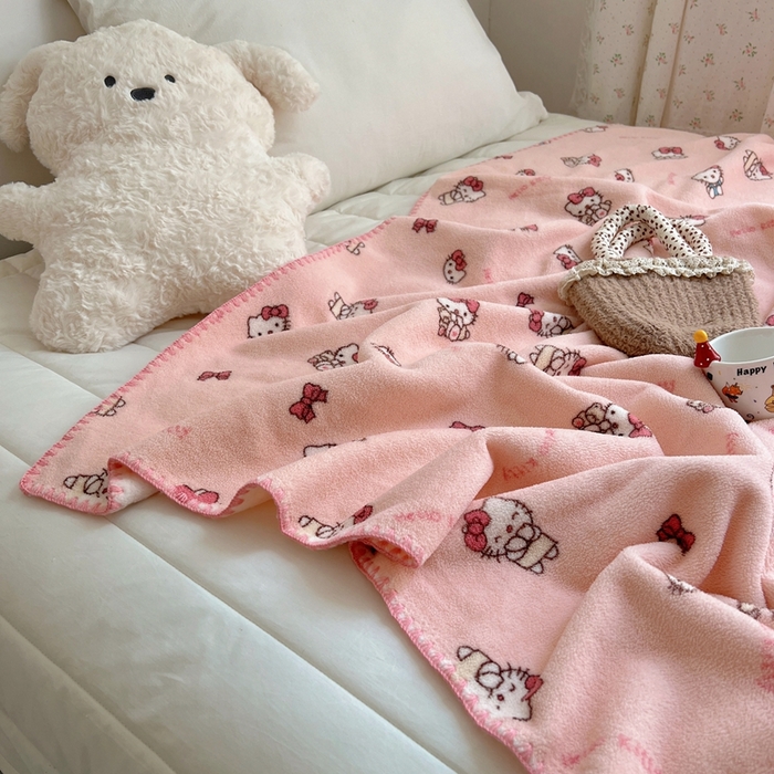 91家纺网 家纺一手货源 找家纺 萝莉家纺 2025新款四季多功能双面宝宝绒暖肤毯米粒绒毛毯 小猫粉