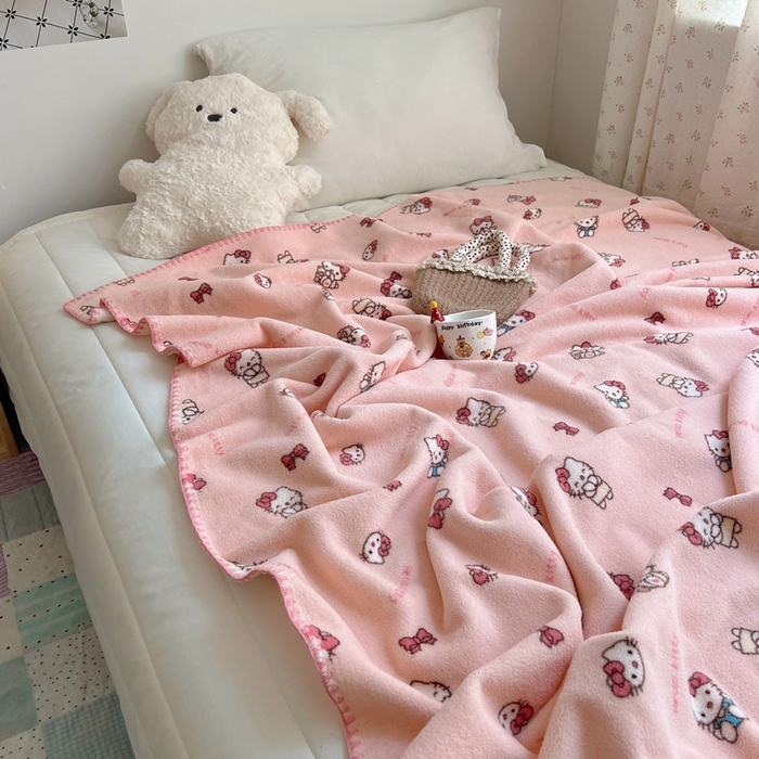 91家纺网 家纺一手货源 找家纺 萝莉家纺 2025新款四季多功能双面宝宝绒暖肤毯米粒绒毛毯 小猫粉