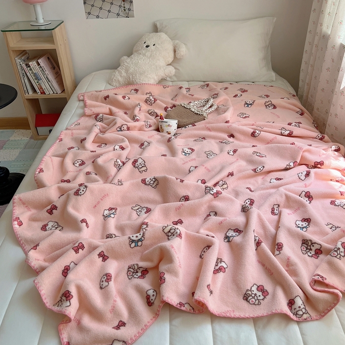 91家纺网 家纺一手货源 找家纺 萝莉家纺 2025新款四季多功能双面宝宝绒暖肤毯米粒绒毛毯 小猫粉