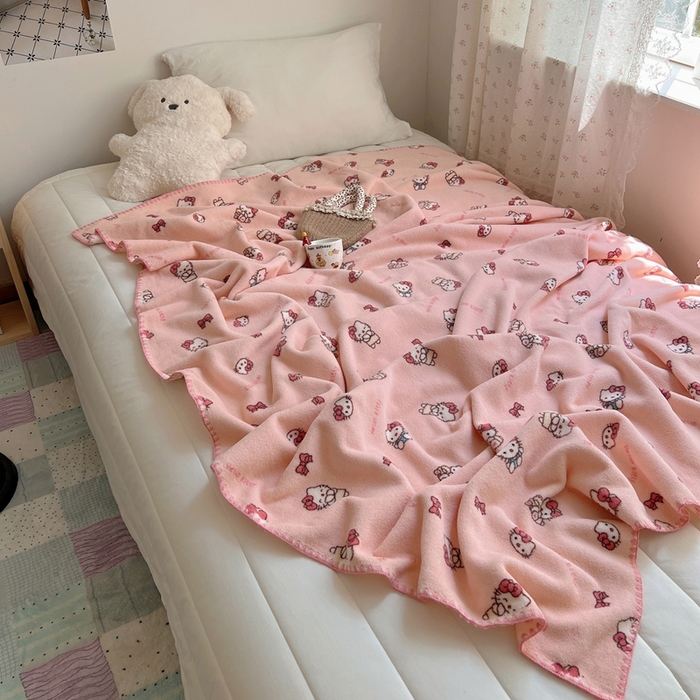 91家纺网 家纺一手货源 找家纺 萝莉家纺 2025新款四季多功能双面宝宝绒暖肤毯米粒绒毛毯 小猫粉