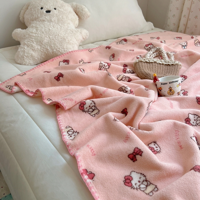 91家纺网 家纺一手货源 找家纺 萝莉家纺 2025新款四季多功能双面宝宝绒暖肤毯米粒绒毛毯 小猫粉