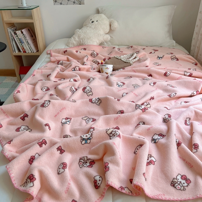 91家纺网 家纺一手货源 找家纺 萝莉家纺 2025新款四季多功能双面宝宝绒暖肤毯米粒绒毛毯 小猫粉