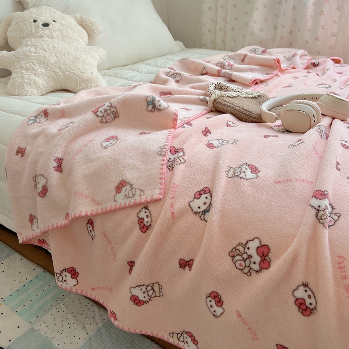 91家纺网 家纺一手货源 找家纺 萝莉家纺 2025新款四季多功能双面宝宝绒暖肤毯米粒绒毛毯 小猫粉