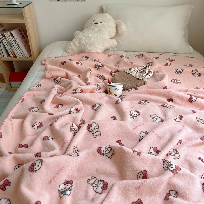 91家纺网 家纺一手货源 找家纺 萝莉家纺 2025新款四季多功能双面宝宝绒暖肤毯米粒绒毛毯 小猫粉