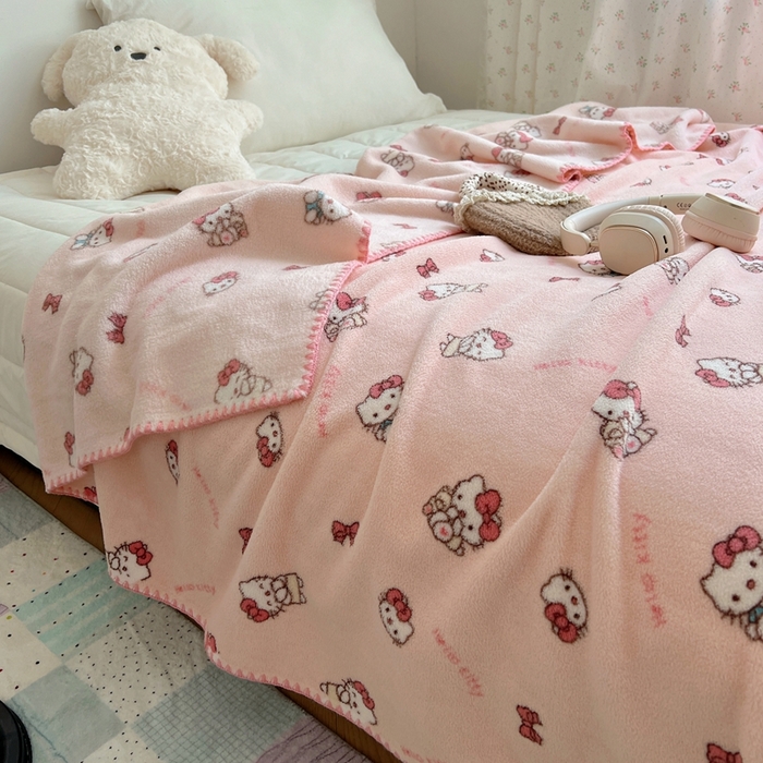 91家纺网 家纺一手货源 找家纺 萝莉家纺 2025新款四季多功能双面宝宝绒暖肤毯米粒绒毛毯 小猫粉