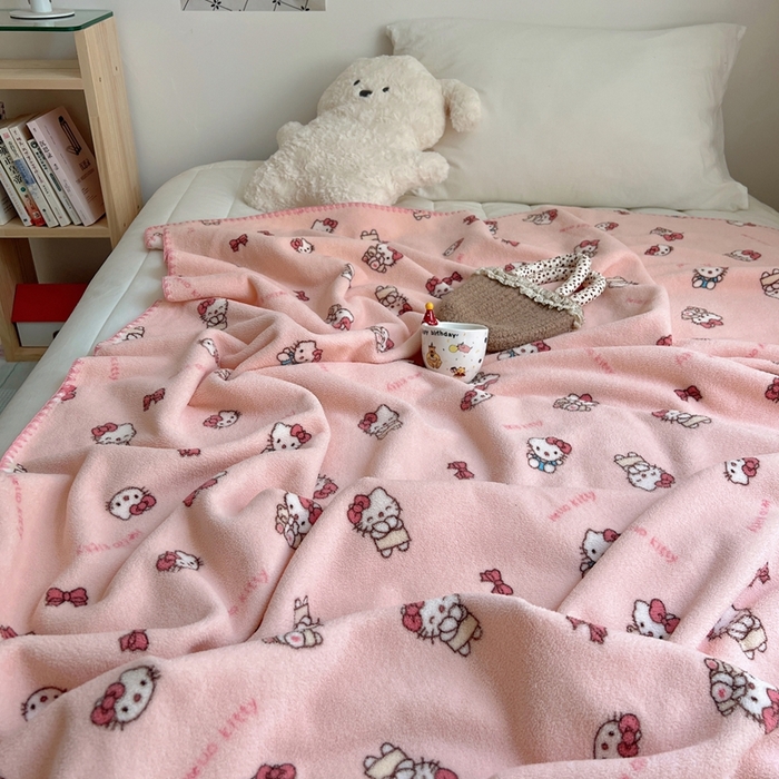 91家纺网 家纺一手货源 找家纺 萝莉家纺 2025新款四季多功能双面宝宝绒暖肤毯米粒绒毛毯 小猫粉