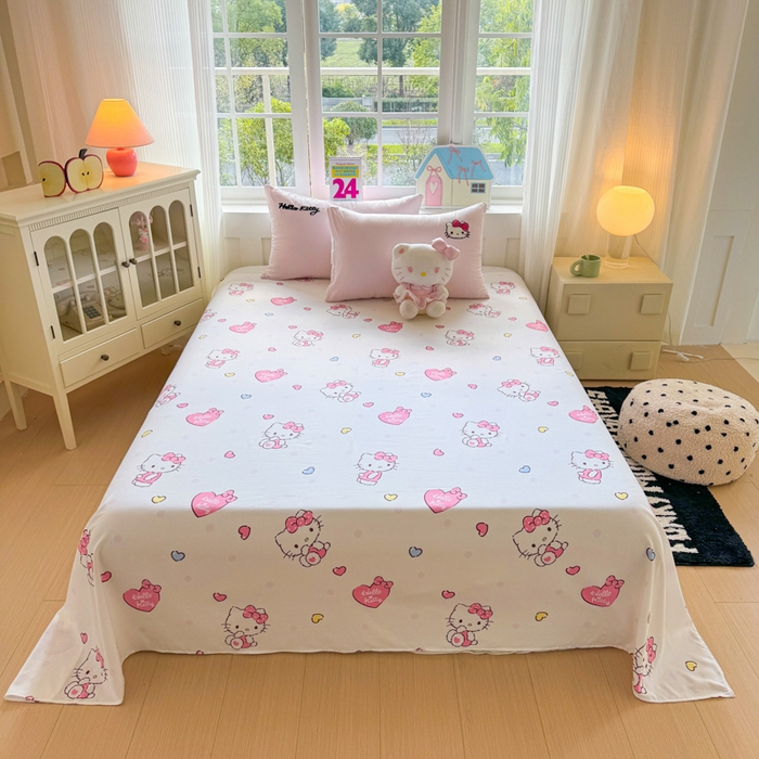 91家纺网 家纺一手货源 找家纺 艾特你 2025新款三丽鸥水洗云朵棉毛巾绣四件套-三丽鸥 甜心Kitty-粉