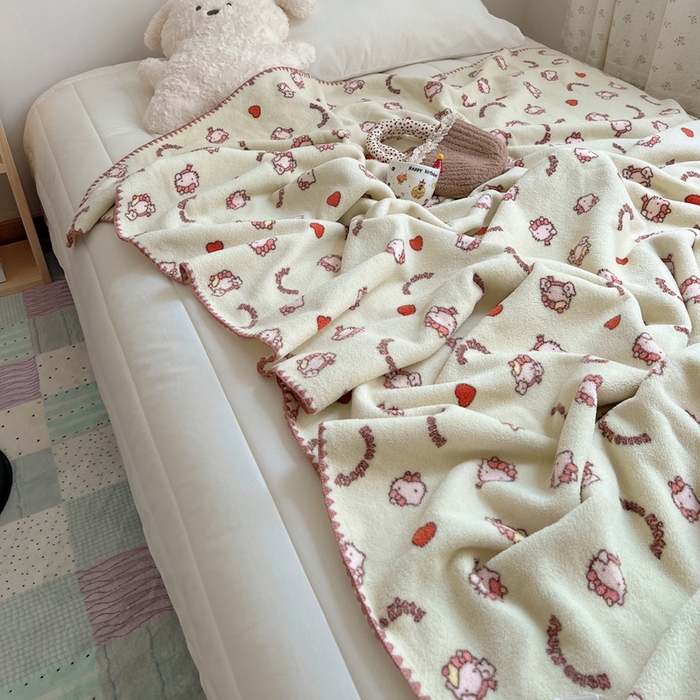 91家纺网 家纺一手货源 找家纺 萝莉家纺 2025新款四季多功能双面宝宝绒暖肤毯米粒绒毛毯 小猫绿