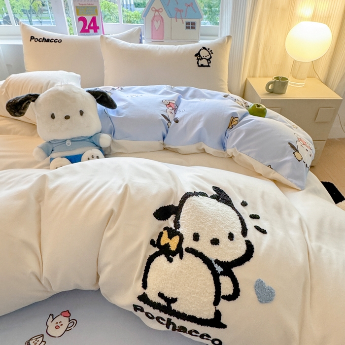 艾特你 2025新款三丽鸥水洗云朵棉毛巾绣四件套-三丽鸥 调皮狗-白