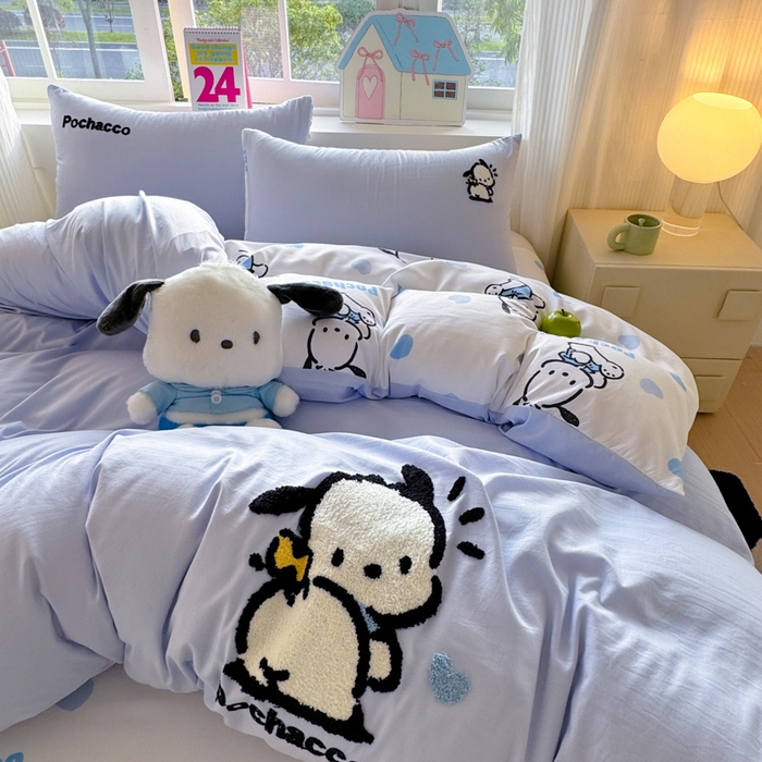 艾特你 2025新款三丽鸥水洗云朵棉毛巾绣四件套-三丽鸥 调皮狗-蓝