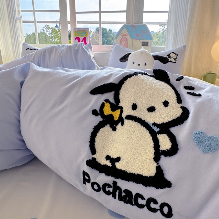 91家纺网 家纺一手货源 找家纺 艾特你 2025新款三丽鸥水洗云朵棉毛巾绣四件套-三丽鸥 调皮狗-蓝