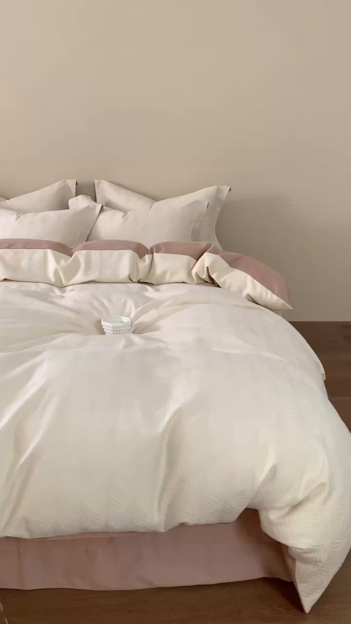 91家纺网 家纺一手货源 找家纺 顾家家居 2025新款全棉厚织提花四件套 珀斯--燕麦