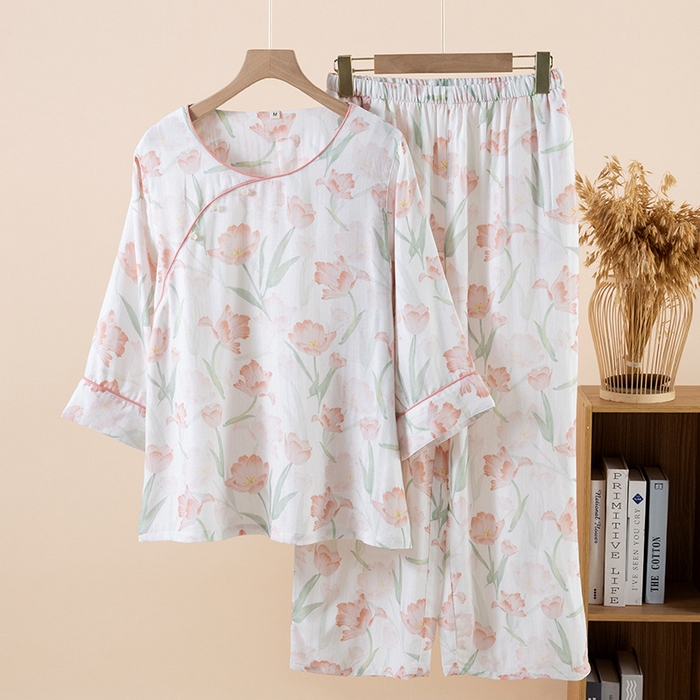 91家纺网 家纺一手货源 找家纺 （总）【只代发】2025新款新中式竹棉睡衣女春夏薄款竹纤维九分袖家居服套装夏季国风可外穿