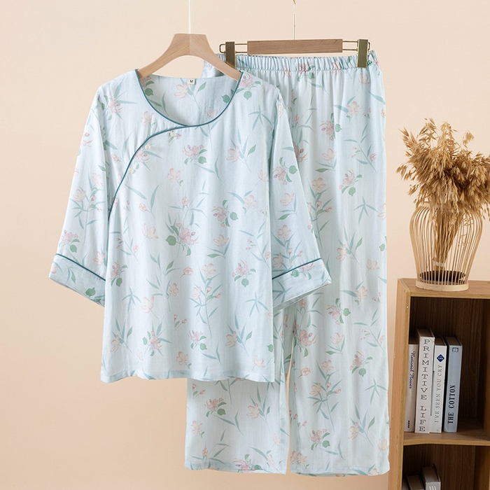 91家纺网 家纺一手货源 找家纺 （总）【只代发】2025新款新中式竹棉睡衣女春夏薄款竹纤维九分袖家居服套装夏季国风可外穿