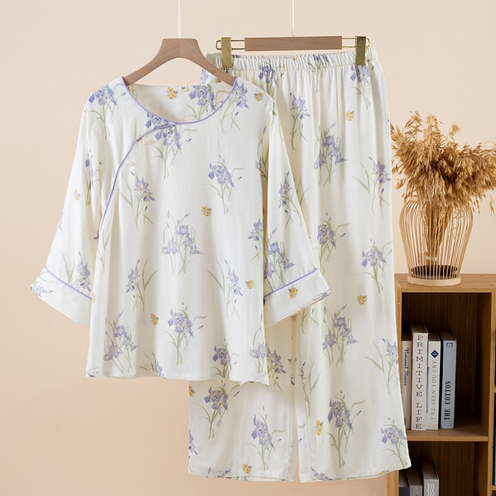 91家纺网 家纺一手货源 找家纺 （总）【只代发】2025新款新中式竹棉睡衣女春夏薄款竹纤维九分袖家居服套装夏季国风可外穿