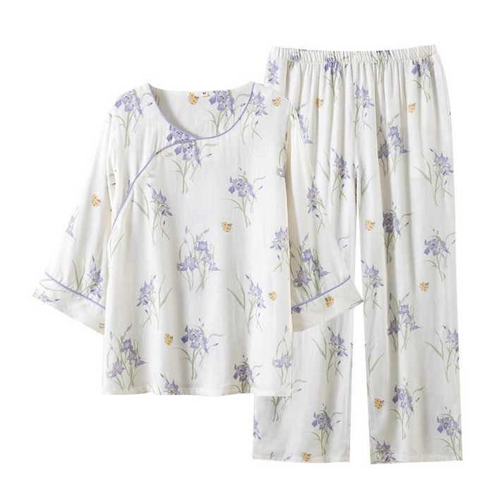 91家纺网 家纺一手货源 找家纺 （总）【只代发】2025新款新中式竹棉睡衣女春夏薄款竹纤维九分袖家居服套装夏季国风可外穿