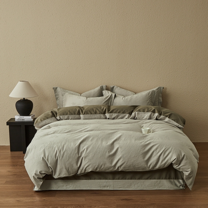 顾家家居 2025新款全棉厚织提花四件套 竹与--茶褐