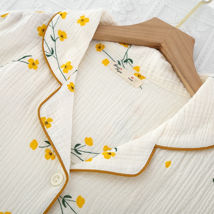 91家纺网 家纺一手货源 找家纺 （总）洛兰沙家居馆【只代发】【只代发】2025新款日系简约纯棉双层纱布女士睡衣春秋夏季薄款长袖长裤可外穿家居服