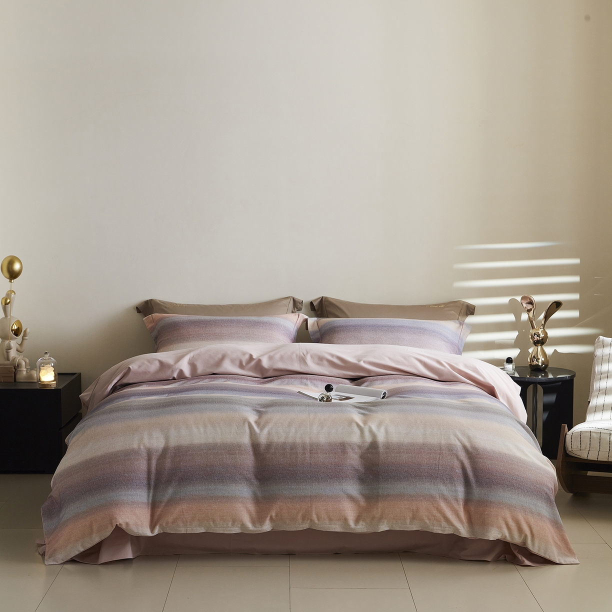 91家纺网 家纺一手货源 找家纺 XIWEN-希文家纺 2025秋冬新款全棉纯棉生态磨毛印花四件套 简希-豆沙