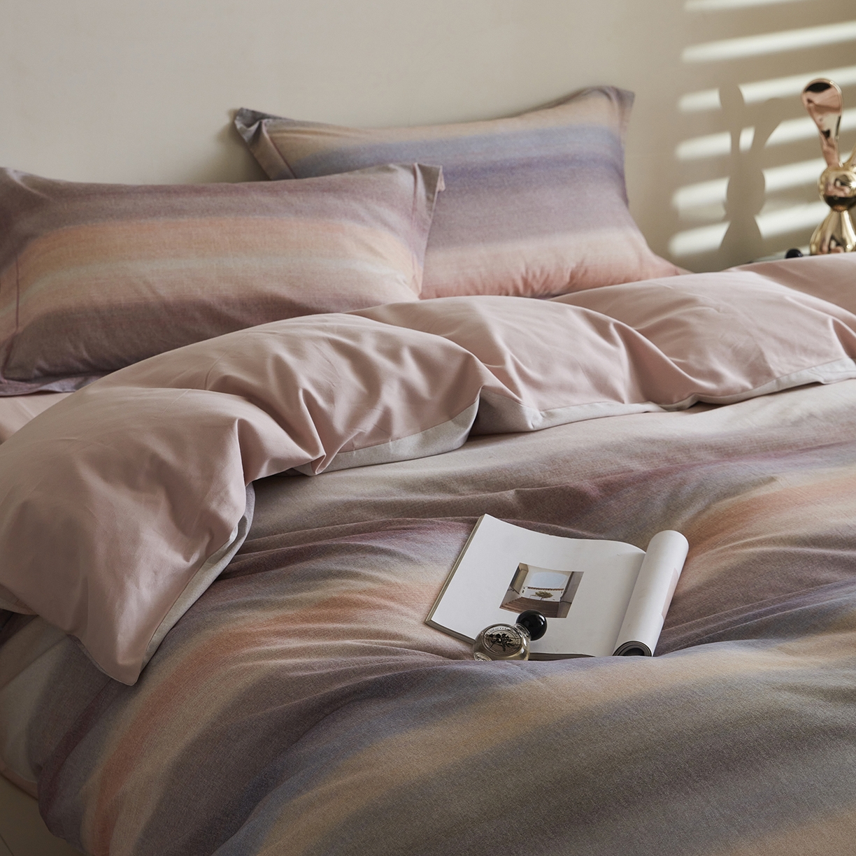 91家纺网 家纺一手货源 找家纺 XIWEN-希文家纺 2025秋冬新款全棉纯棉生态磨毛印花四件套 简希-豆沙