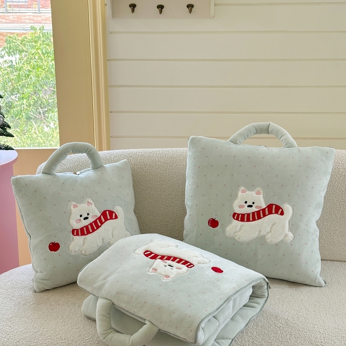 91家纺网 家纺一手货源 找家纺 多米家居 2025新款抱枕被-围巾小狗系列 围巾小狗-薄荷绿