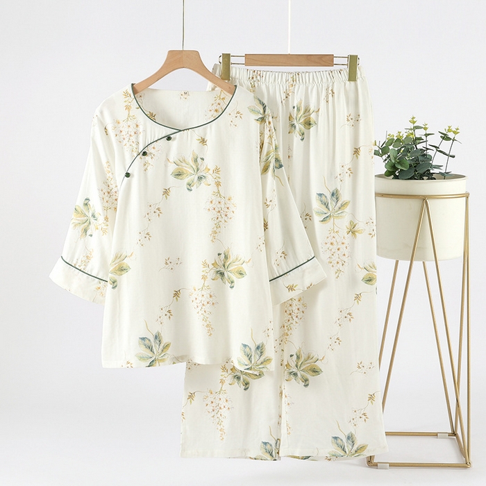 91家纺网 家纺一手货源 找家纺 （总）洛兰沙家居馆【只代发】【只代发】2025新款新中式竹棉睡衣女春夏薄款竹纤维九分袖家居服套装夏季国风可外穿