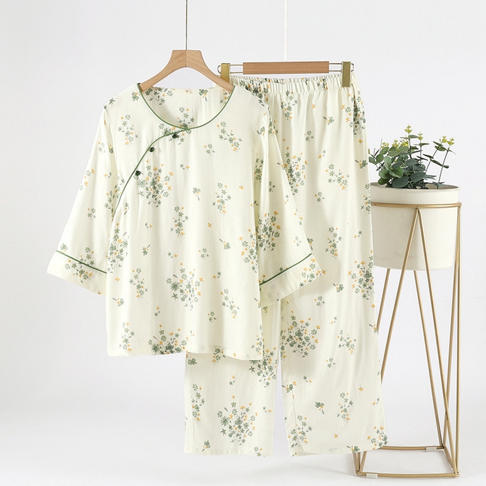 91家纺网 家纺一手货源 找家纺 （总）洛兰沙家居馆【只代发】【只代发】2025新款新中式竹棉睡衣女春夏薄款竹纤维九分袖家居服套装夏季国风可外穿