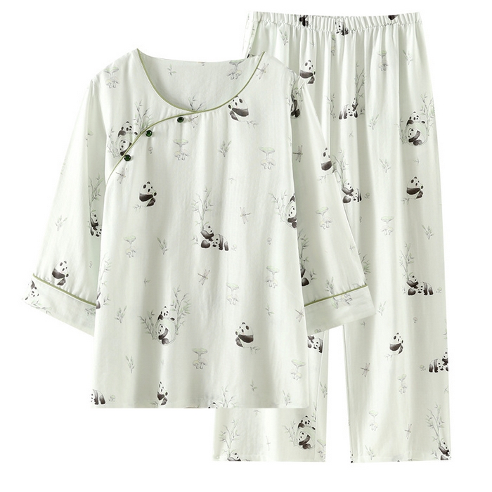 91家纺网 家纺一手货源 找家纺 （总）洛兰沙家居馆【只代发】【只代发】2025新款新中式竹棉睡衣女春夏薄款竹纤维九分袖家居服套装夏季国风可外穿