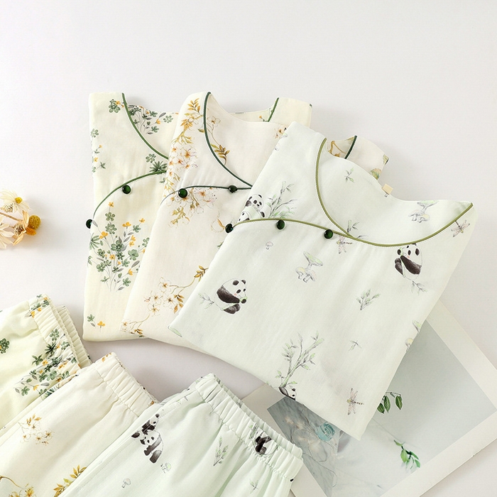 91家纺网 家纺一手货源 找家纺 （总）洛兰沙家居馆【只代发】【只代发】2025新款新中式竹棉睡衣女春夏薄款竹纤维九分袖家居服套装夏季国风可外穿