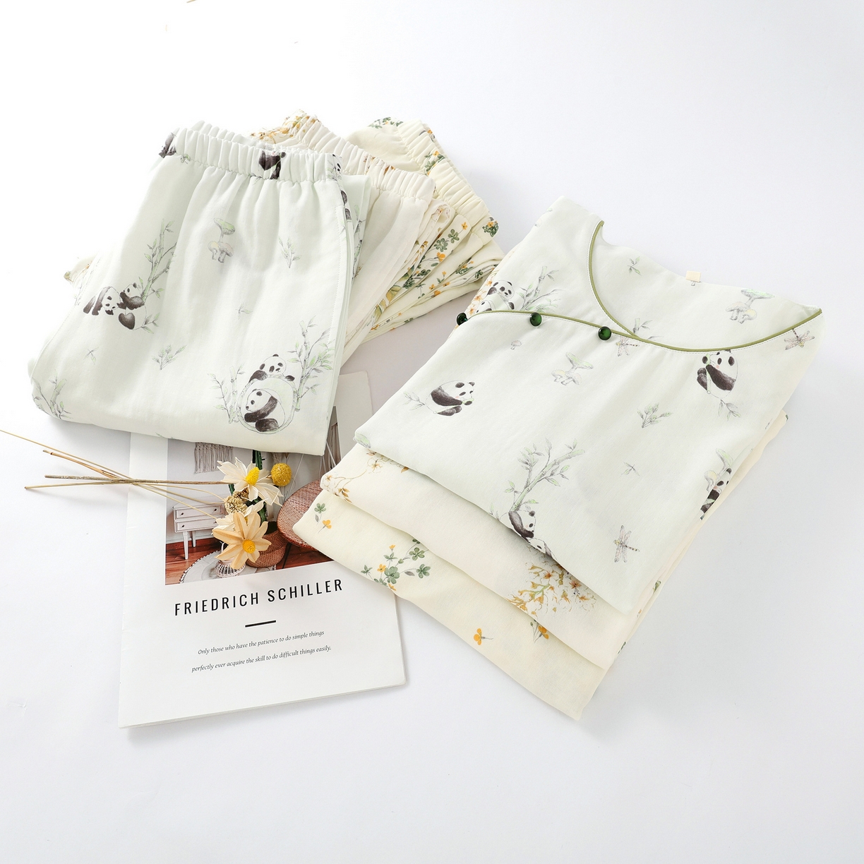 91家纺网 家纺一手货源 找家纺 （总）洛兰沙家居馆【只代发】【只代发】2025新款新中式竹棉睡衣女春夏薄款竹纤维九分袖家居服套装夏季国风可外穿