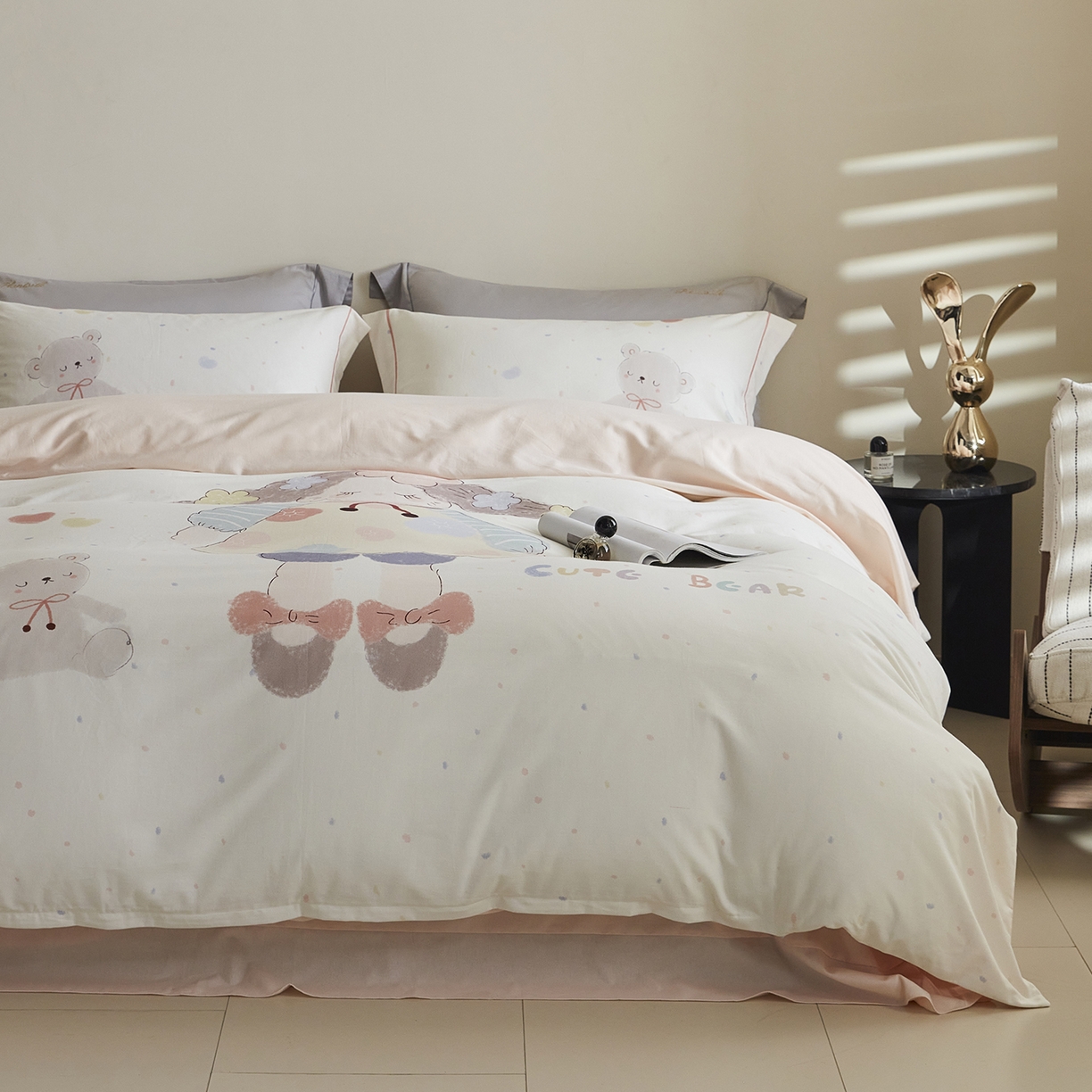 91家纺网 家纺一手货源 找家纺 XIWEN-希文家纺 2025秋冬新款全棉纯棉生态磨毛印花四件套 可爱多-米