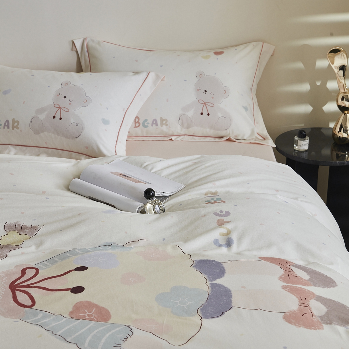 91家纺网 家纺一手货源 找家纺 XIWEN-希文家纺 2025秋冬新款全棉纯棉生态磨毛印花四件套 可爱多-米