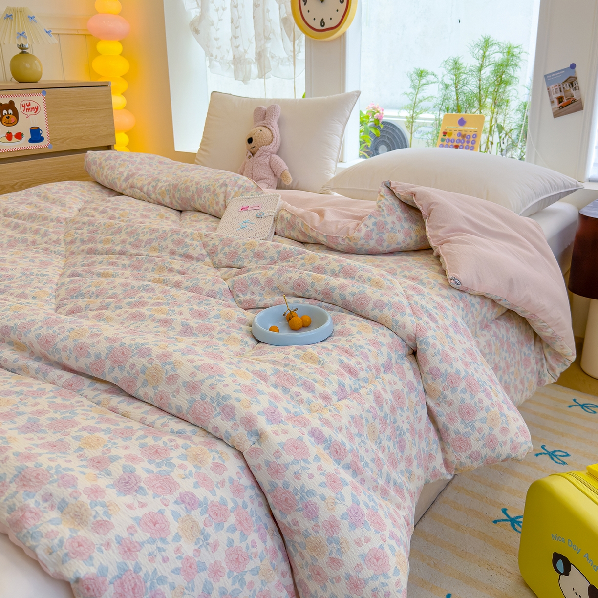 91家纺网 家纺一手货源 找家纺 弗苓家纺 2025新款A类云感有氧双层纱冬被被子被芯 春风里