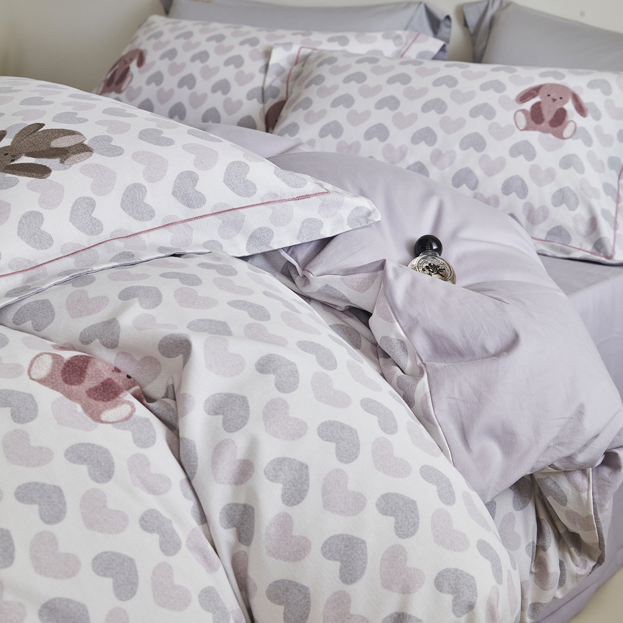 XIWEN-希文家纺 2025秋冬新款全棉纯棉生态磨毛印花四件套 米拉紫灰