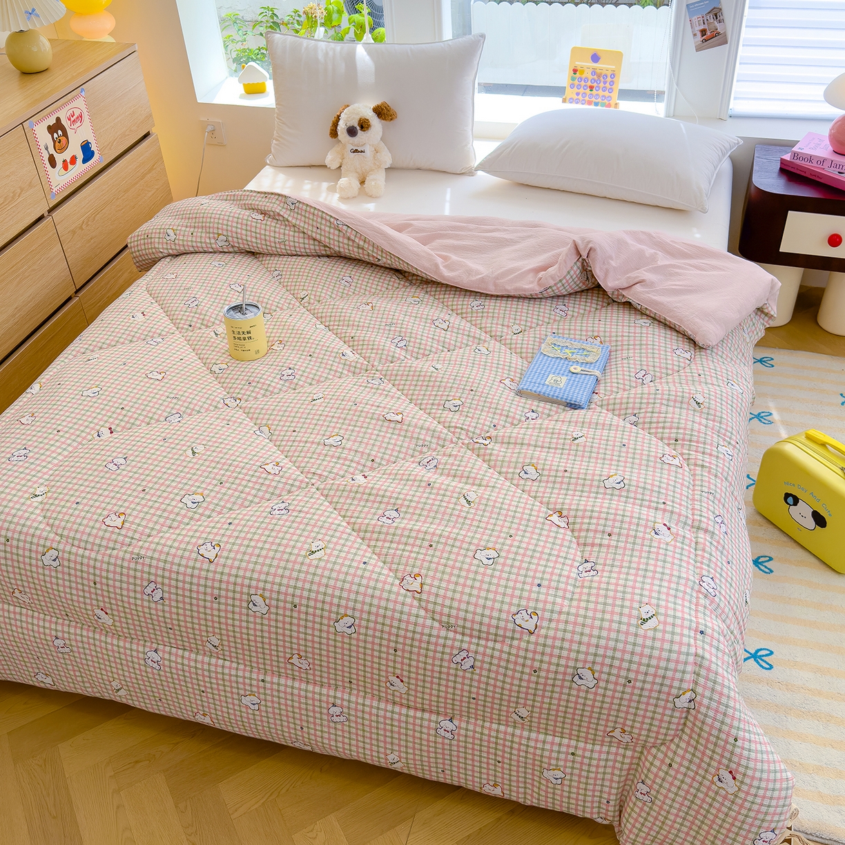 91家纺网 家纺一手货源 找家纺 弗苓家纺 2025新款A类云感有氧双层纱冬被被子被芯 呆萌西高地