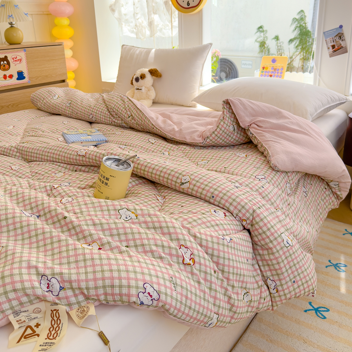 91家纺网 家纺一手货源 找家纺 弗苓家纺 2025新款A类云感有氧双层纱冬被被子被芯 呆萌西高地