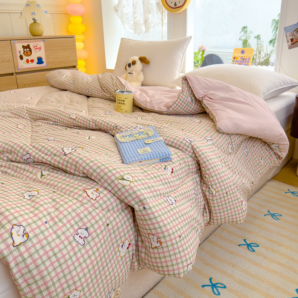 91家纺网 家纺一手货源 找家纺 弗苓家纺 2025新款A类云感有氧双层纱冬被被子被芯 呆萌西高地