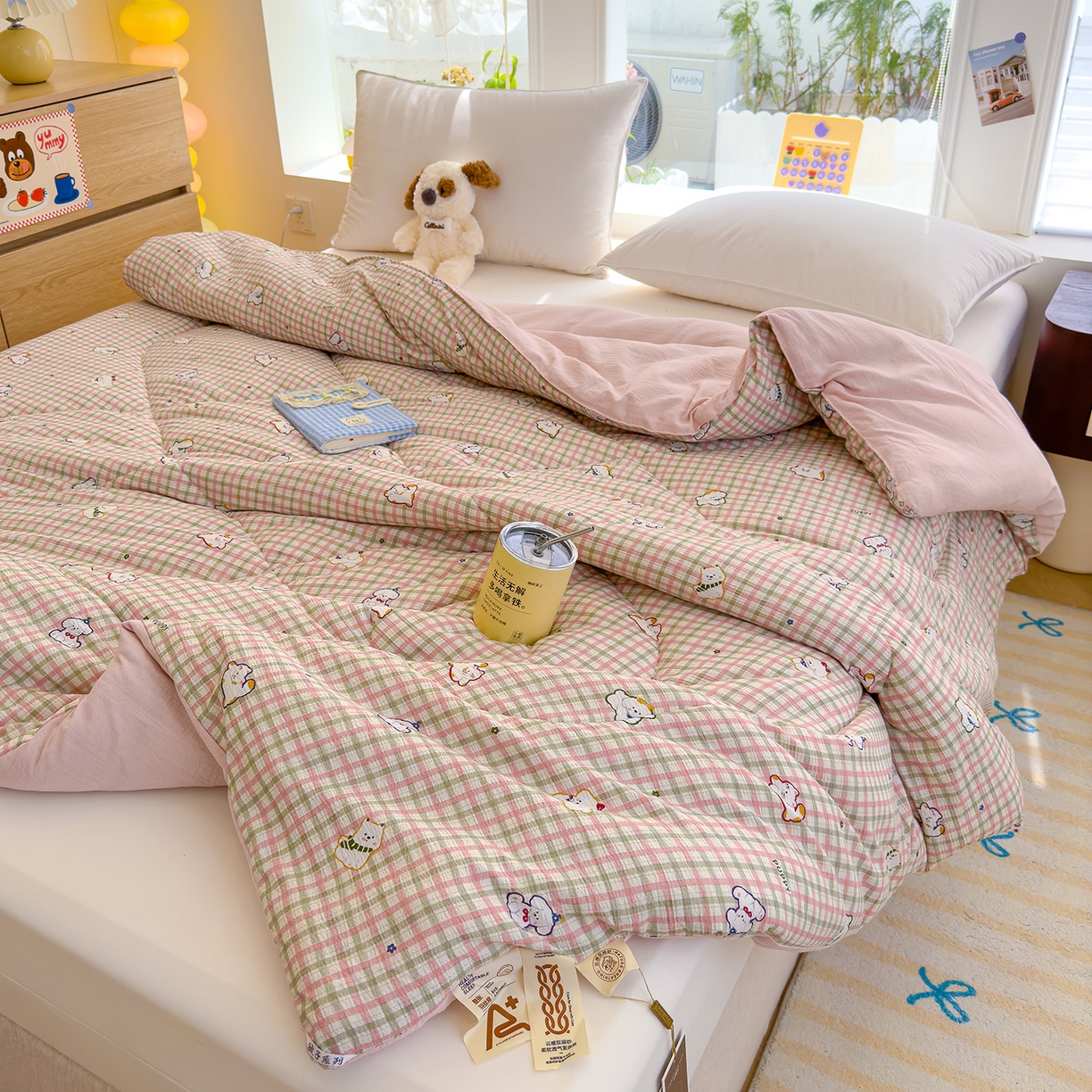 91家纺网 家纺一手货源 找家纺 弗苓家纺 2025新款A类云感有氧双层纱冬被被子被芯 呆萌西高地