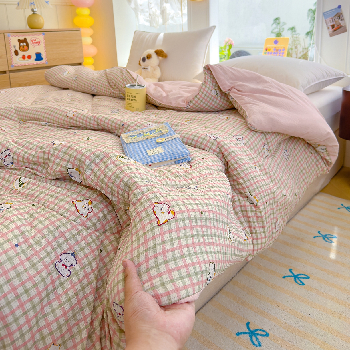 91家纺网 家纺一手货源 找家纺 弗苓家纺 2025新款A类云感有氧双层纱冬被被子被芯 呆萌西高地