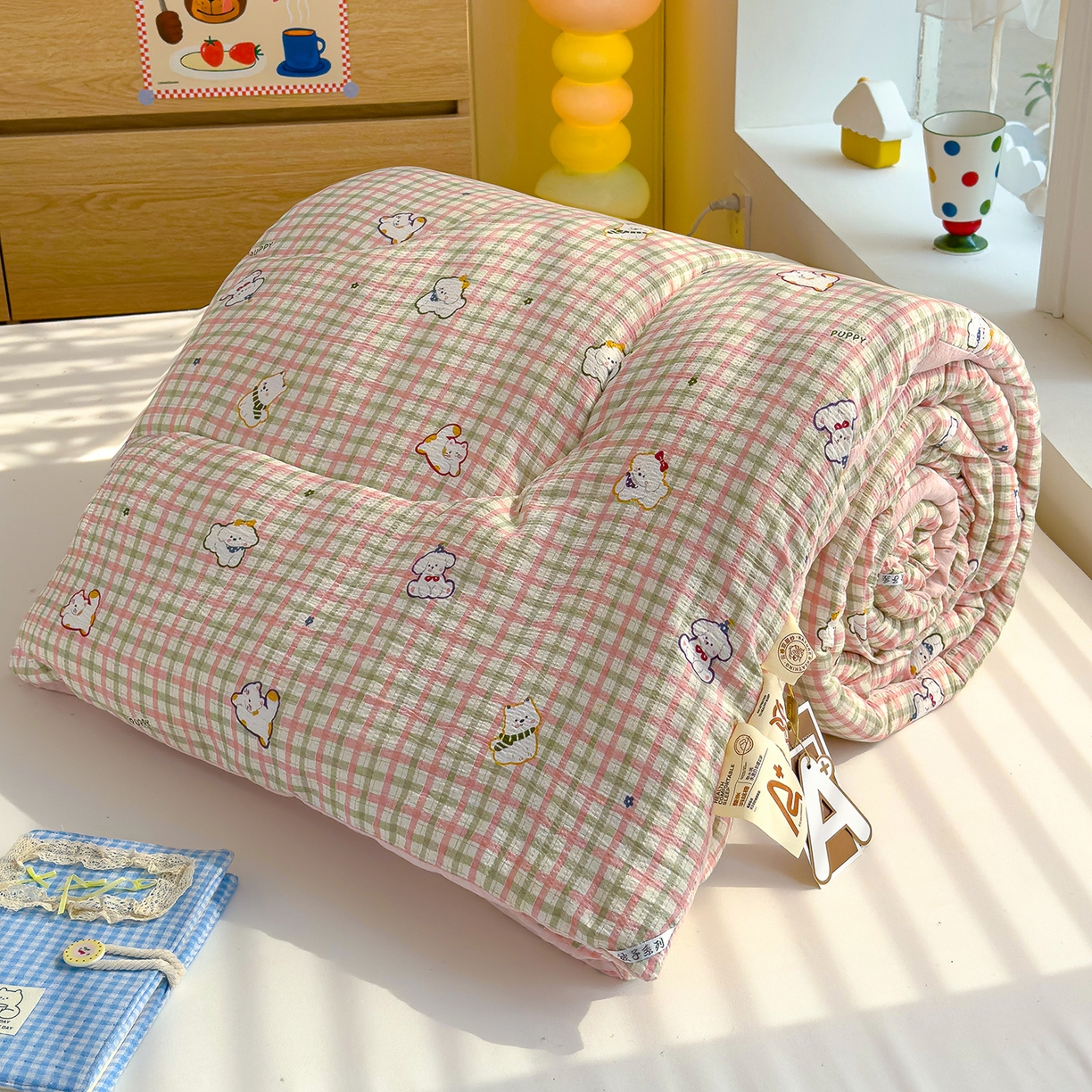 91家纺网 家纺一手货源 找家纺 弗苓家纺 2025新款A类云感有氧双层纱冬被被子被芯 呆萌西高地