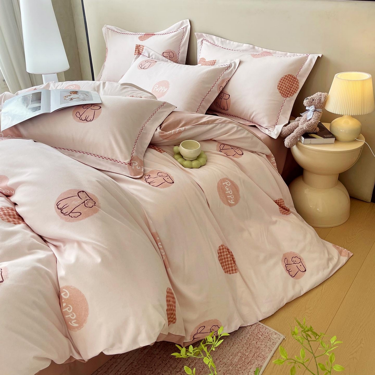 91家纺网 家纺一手货源 找家纺 宜家坊 2025新款升级疆大白全棉加厚生态磨毛四件套 小狗puppy