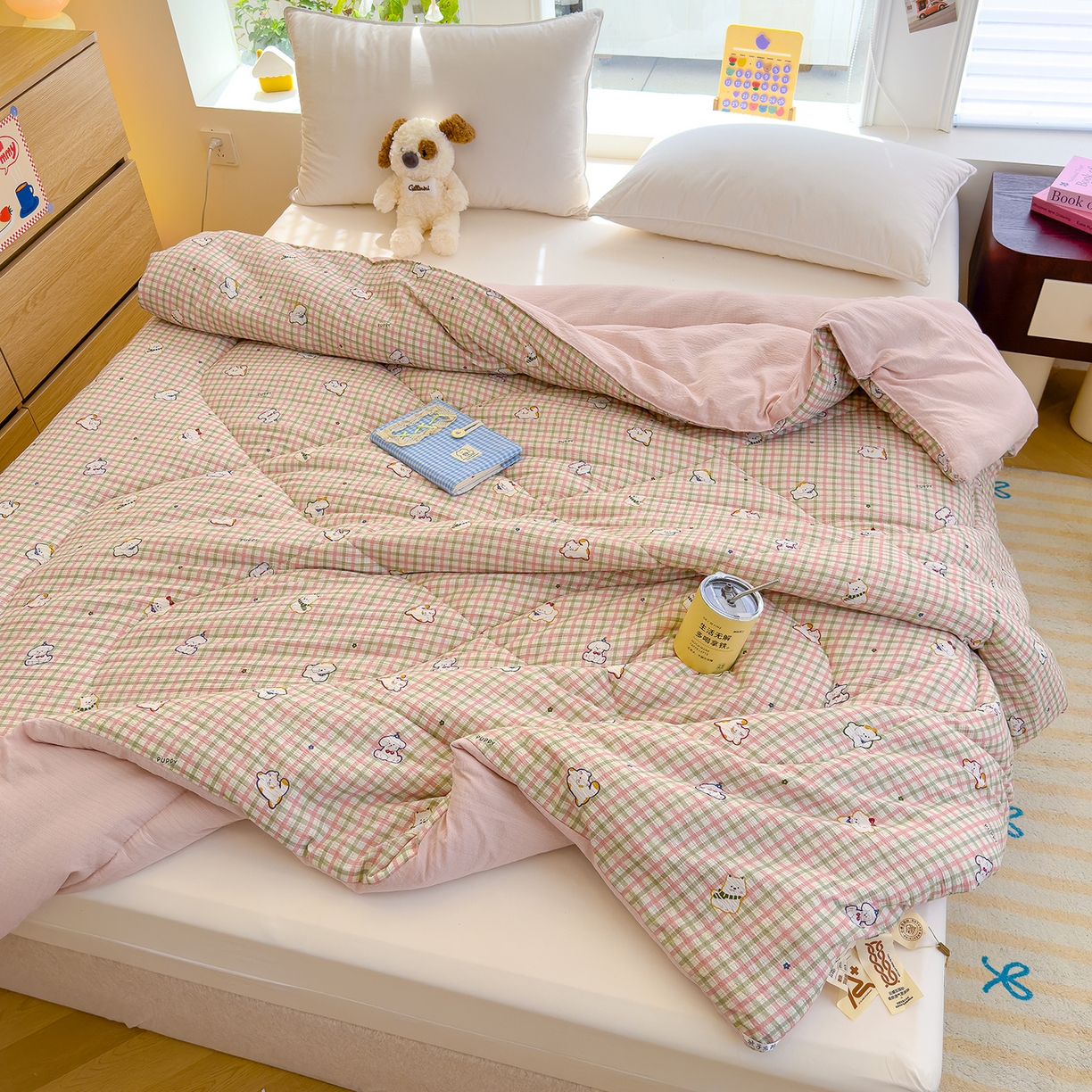 91家纺网 家纺一手货源 找家纺 弗苓家纺 2025新款A类云感有氧双层纱冬被被子被芯 呆萌西高地