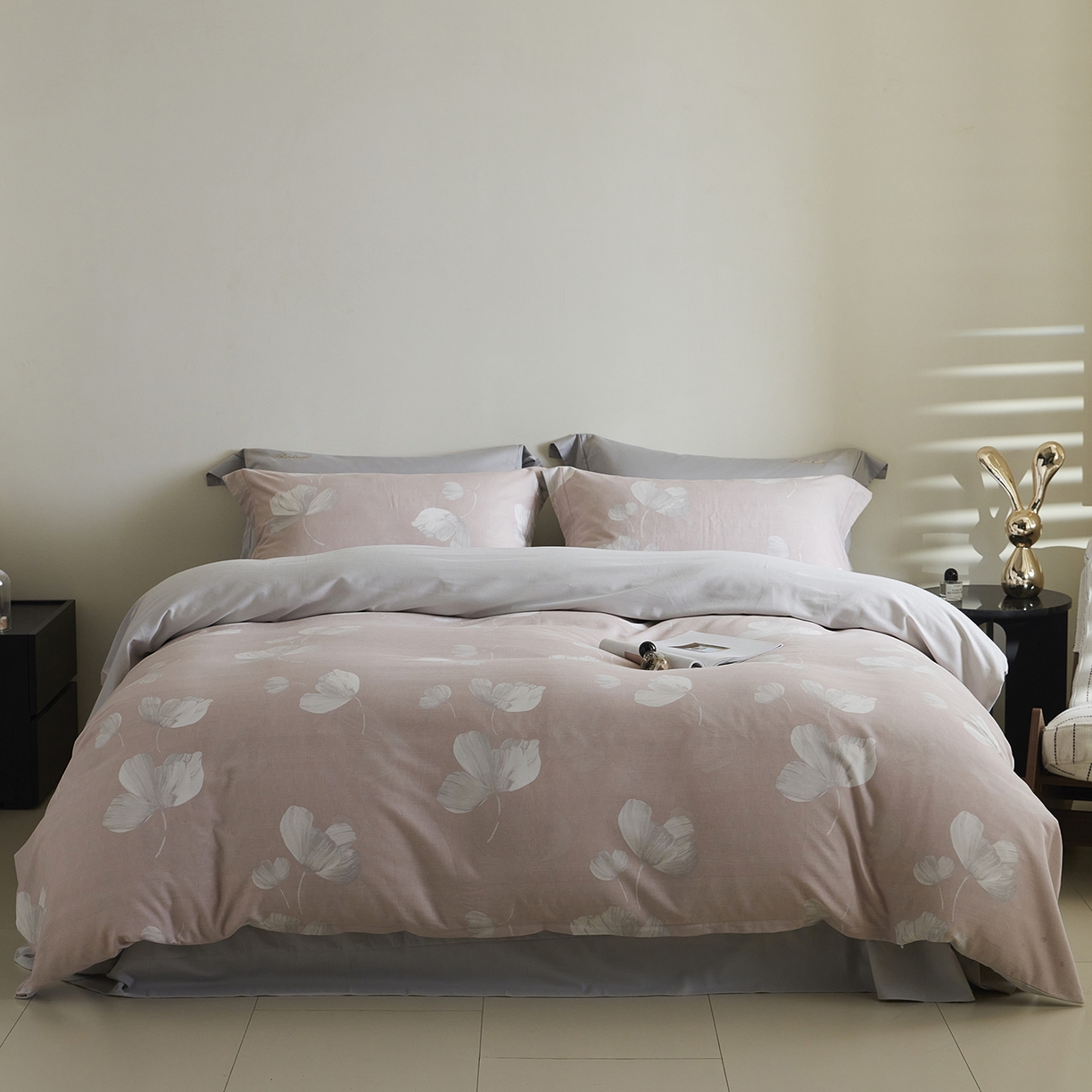 91家纺网 家纺一手货源 找家纺 XIWEN-希文家纺 2025秋冬新款全棉纯棉生态磨毛印花四件套 如梦粉